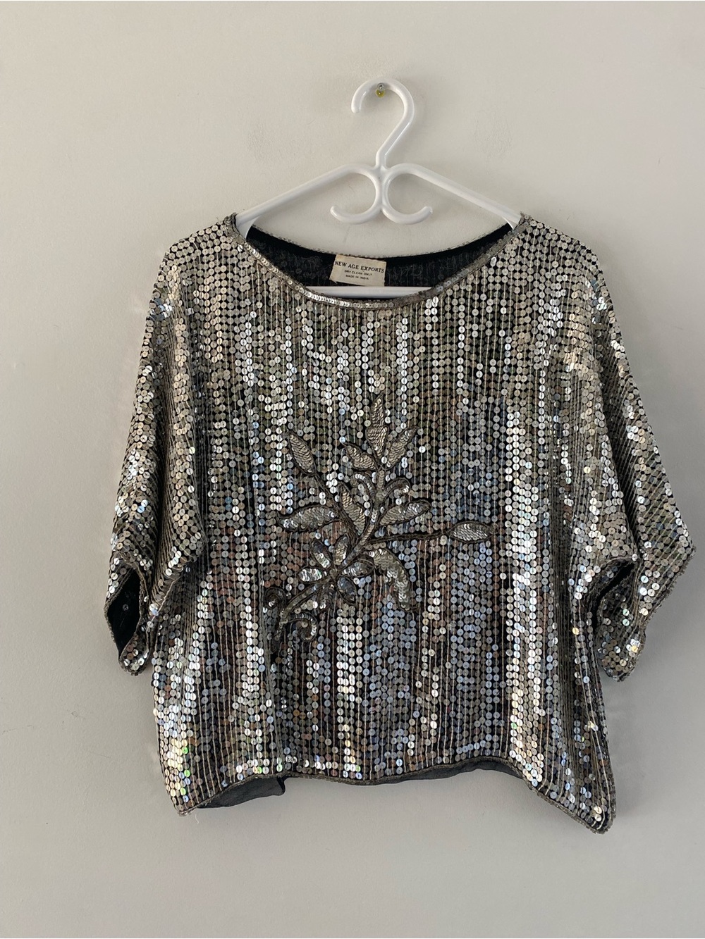 Vintage Sequin Embellished Silver Dolman Top
